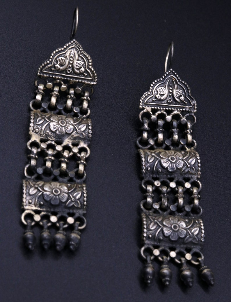 Traditional design handmade solid silver earring hoop vintage women/'s tribal jewelry gorgeous belly dance jewelry from rajasthan india