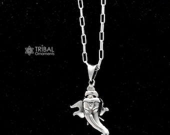 925 sterling silver Lord GANESHA unique design pendant necklace, Lord Ganesha unique style handmade pendant for unisex  Nsp779