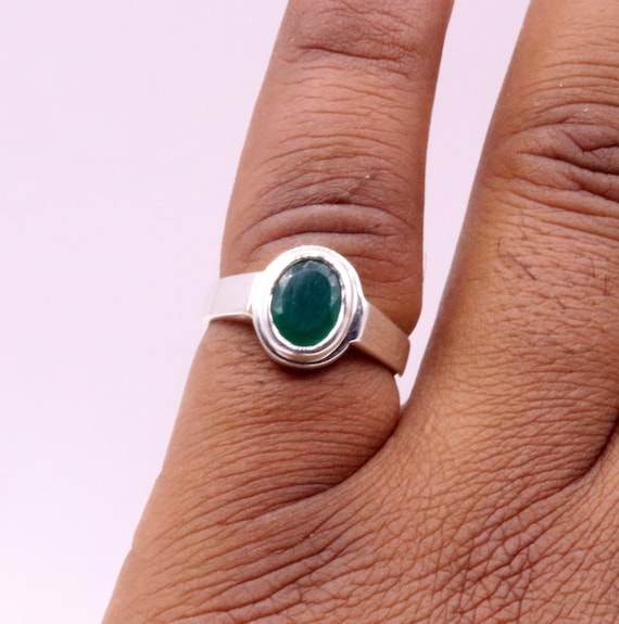 925 Sterling Silver Handmade Green Onyx Stone Unisex Ring