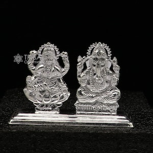 1.6&quot; 925 Sterling silver handmade gorgeous Hindu idols Lakshmi and Ganesha statue, puja article figurine, home décor Diwali puja gift art666