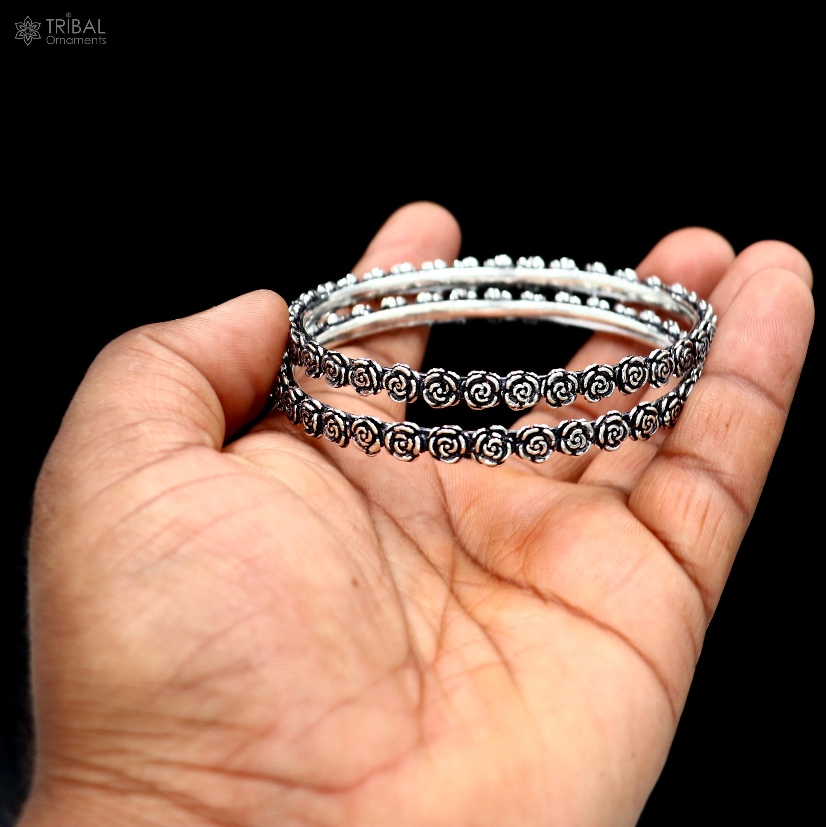 925 Sterling Silver Handmade Customized Flower Design Bangle Kada