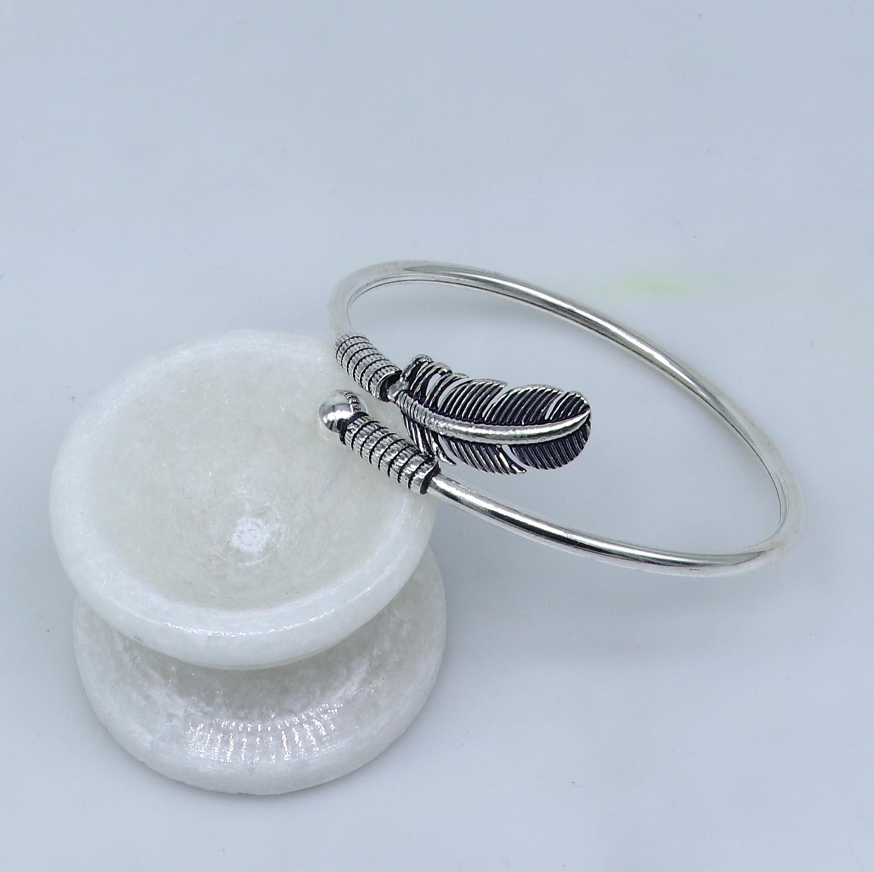 925 Sterling Silver Handmade Stylish Leaf Design Kada Bangle