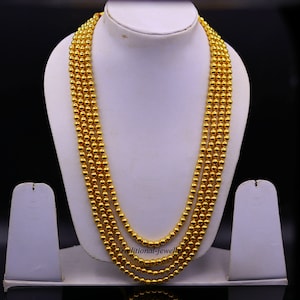 22 karat yellow Gold handmade fabulous 4 line string four layer bead necklace gorgeous unisex wedding necklace jewelry from India