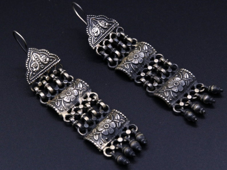 Traditional design handmade solid silver earring hoop vintage women/'s tribal jewelry gorgeous belly dance jewelry from rajasthan india
