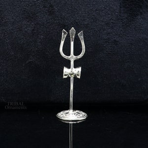Divine Lord shiva Trident, Solid sterling silver Trishul puja article utensils, shiva trishul trident , god accessories  from india su692