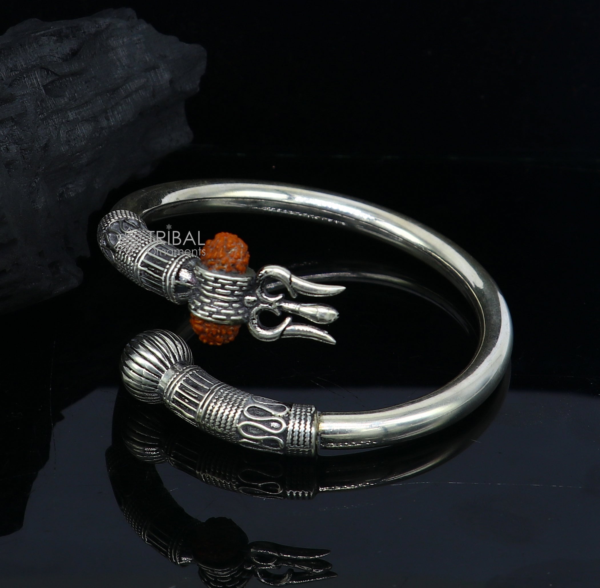 925 Sterling Silver Idol Shiva Trident or Trishul Bangle, Pretty