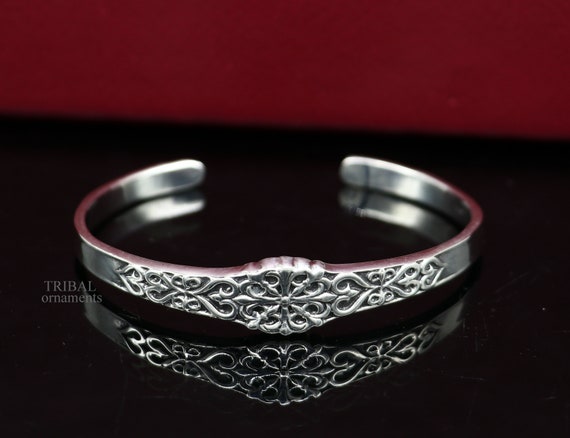 Bracelet à manchette magnifique en argent sterling 925 fait à la main, magnifique  bracelet à visage ouvert bracelet unisexe bijoux indiens cuff122 -   France