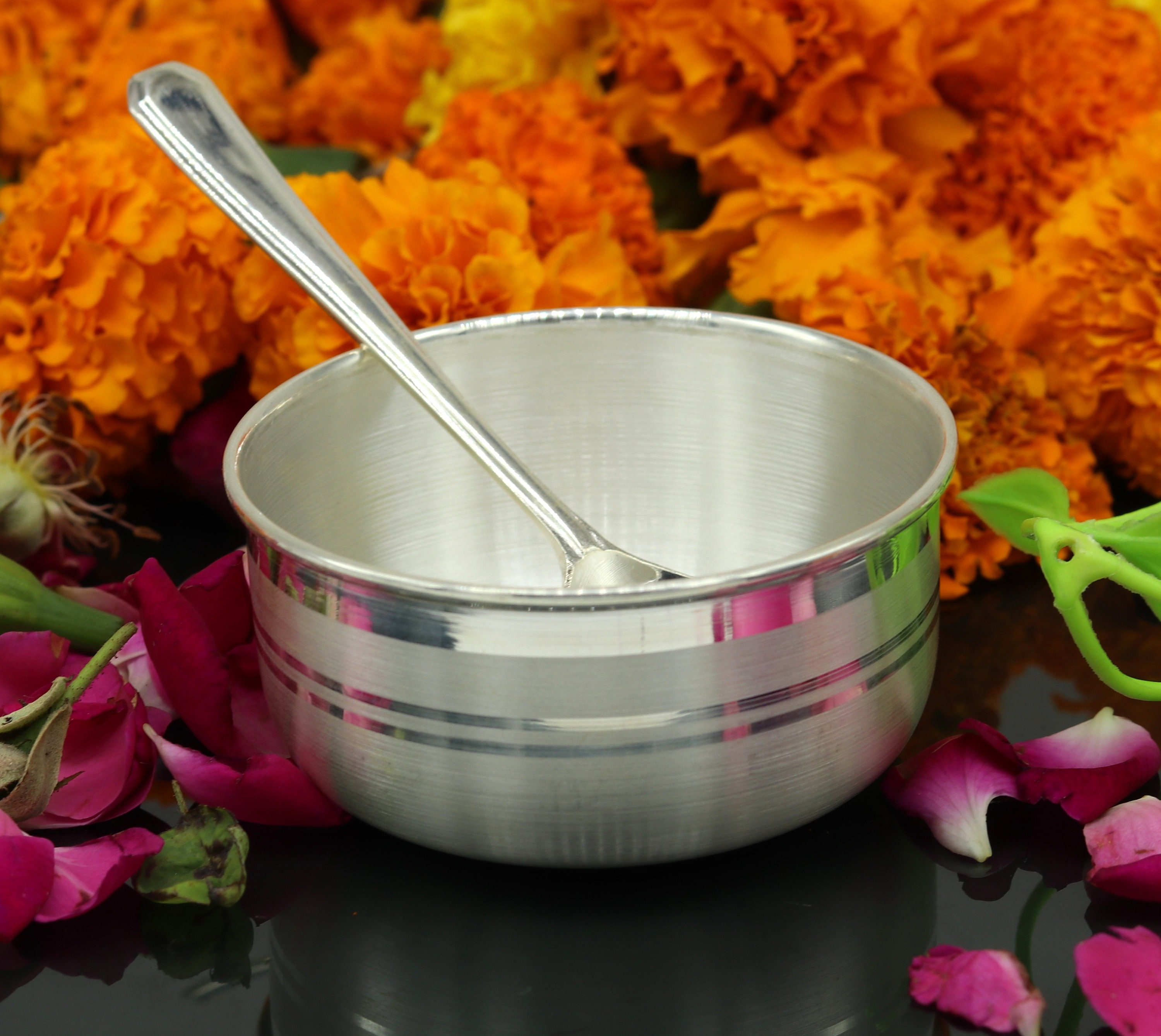 999 pure sterling silver handmade solid silver bowl kitchen utensils, baby feeding set,gifting sv139