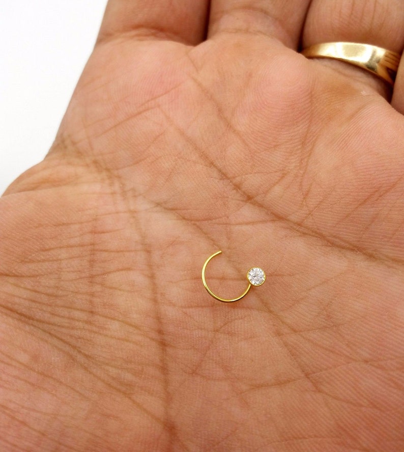 5 MM 18k Gold Nose Pin india white stone simple design Best price Nose Ring Piercing Stud