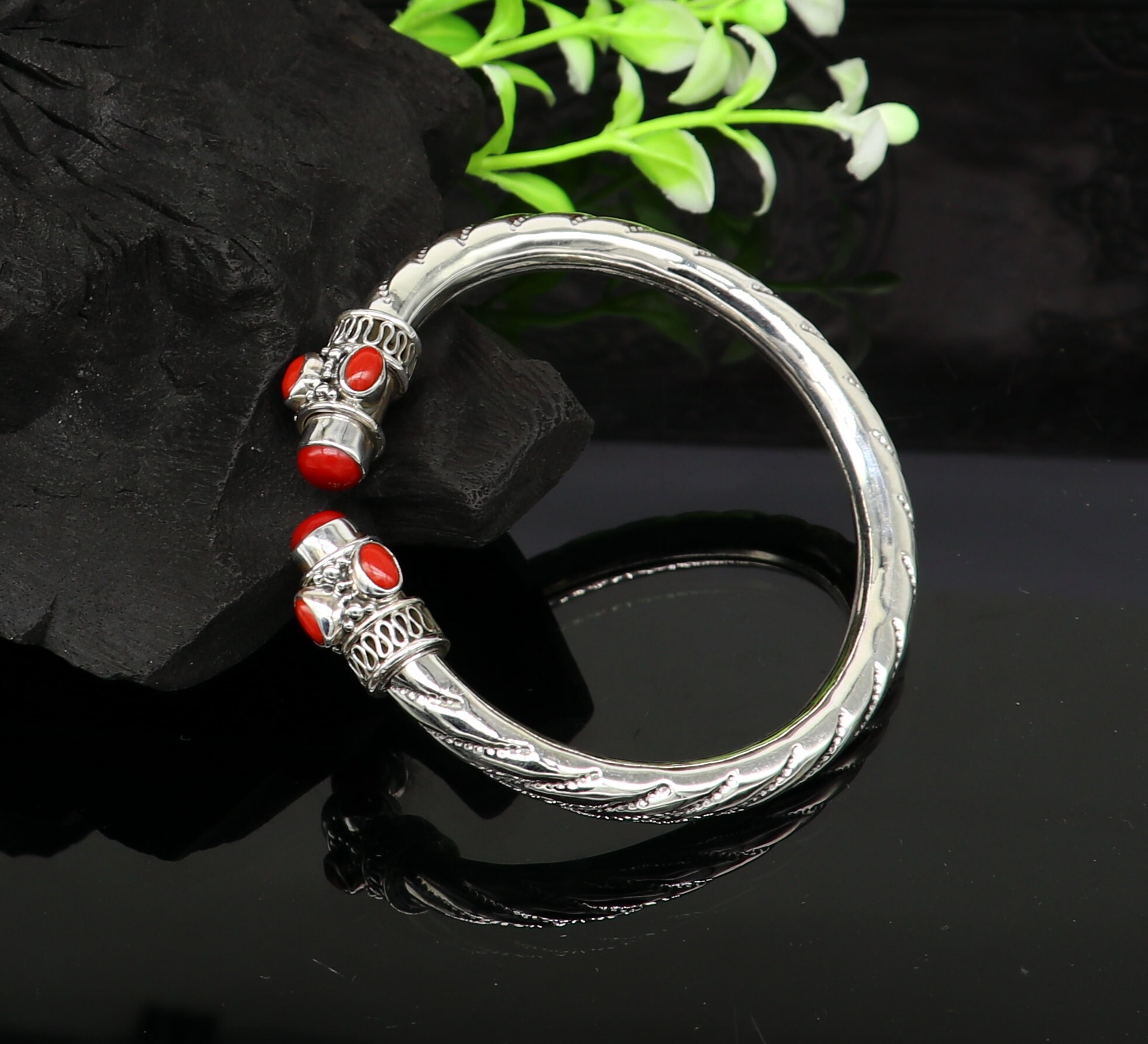 Exclusive Red Coral Stone Customized 925 Sterling Silver