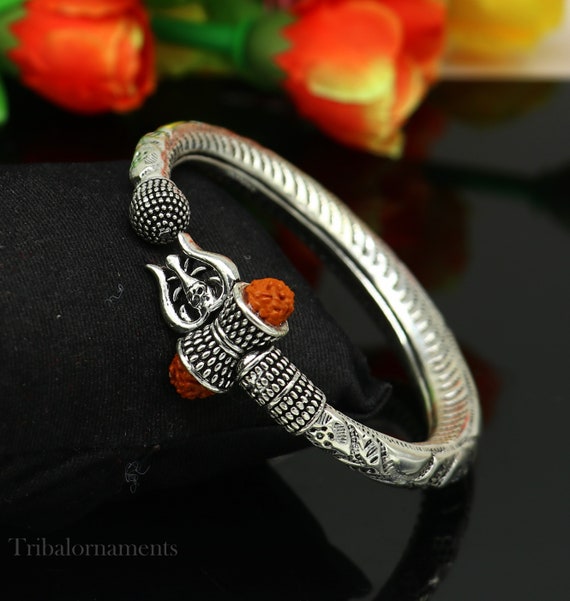 925 sterling silver handmade amazing customized lord shiva bracelet kada,  excellent trident trishul bracelet unisex tribal jewelry nssk18 | TRIBAL  ORNAMENTS