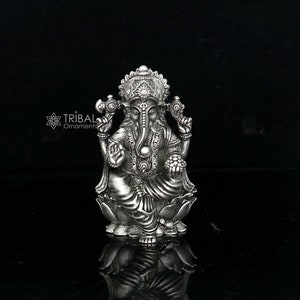 925 Sterling silver Lord Ganesh Idol, Pooja Articles, Silver Idols Figurine, handcrafted Ganesha statue sculpture Diwali puja gift art670