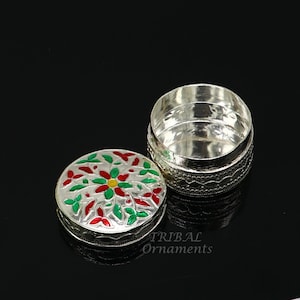 925 sterling silver trinket box, kajal box/casket box round eye liner surma box collection, container box, eyeliner box gifting art stb725