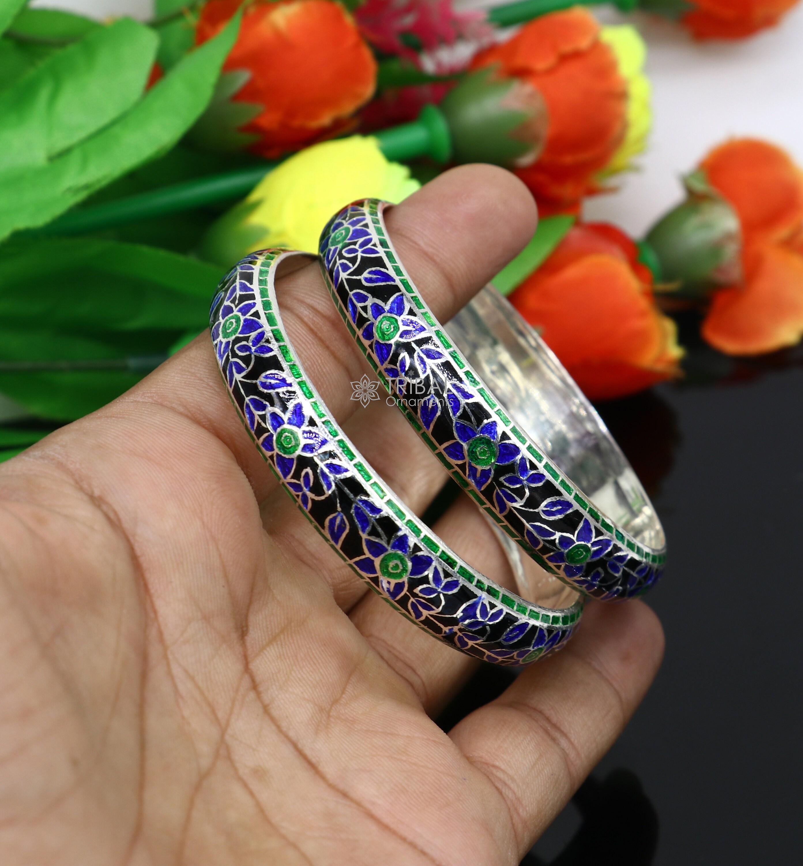 Silver meenakari best sale bangles