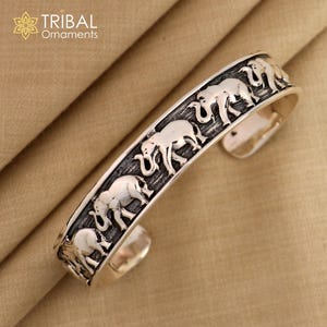 925 sterling silver unique style handcrafted adjustable elephant design cuff bangle bracelet, unisex gifting ethnic tribal jewelry nsk367