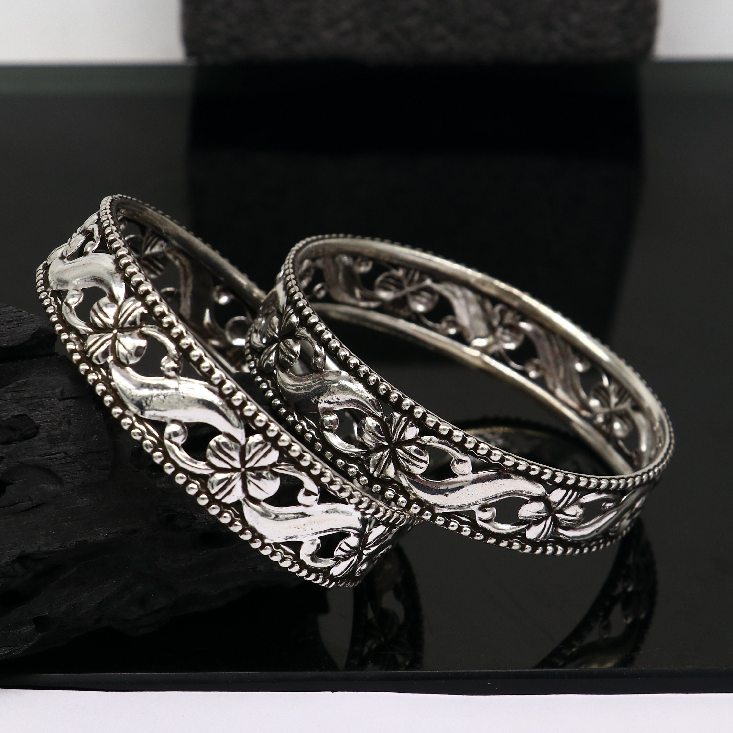 Floral style 925 sterling silver amazing customized bangle bracelet kada , best brides gifting ethnic stylish tribal jewelry ba118 Single bangle