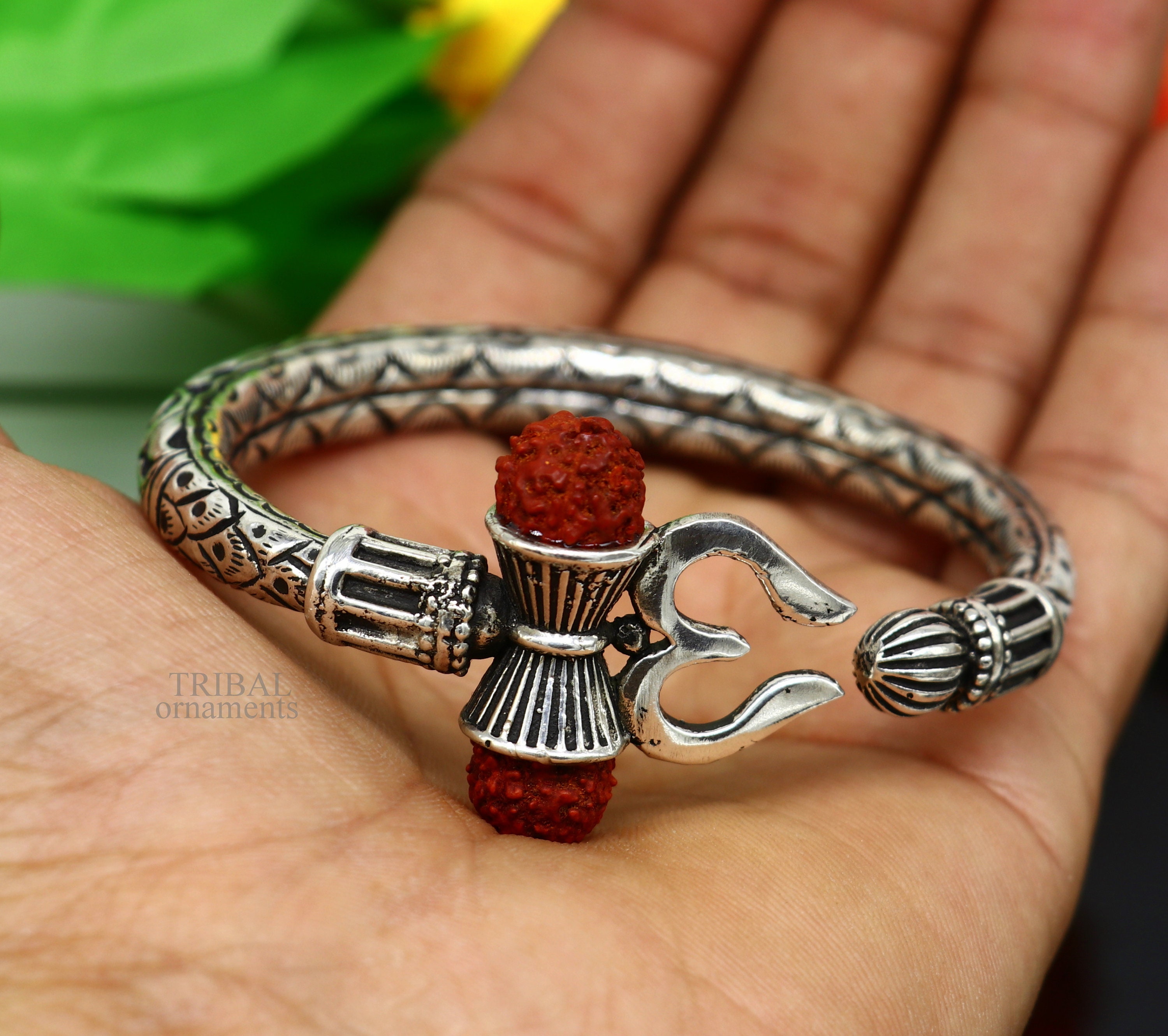 925 Sterling silver handmade fabulous designer Rudraksha kada bangle bracelet, by twisting,antique unisex jewelry nsk681