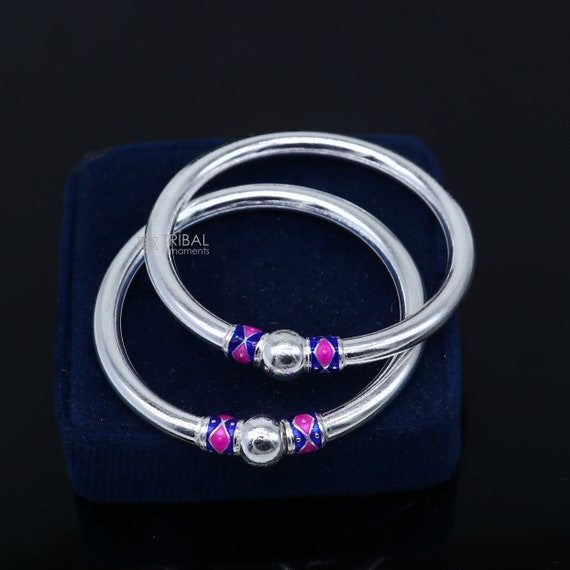 925 Sterling Silver Handmade Single Ball Design Baby Bangle