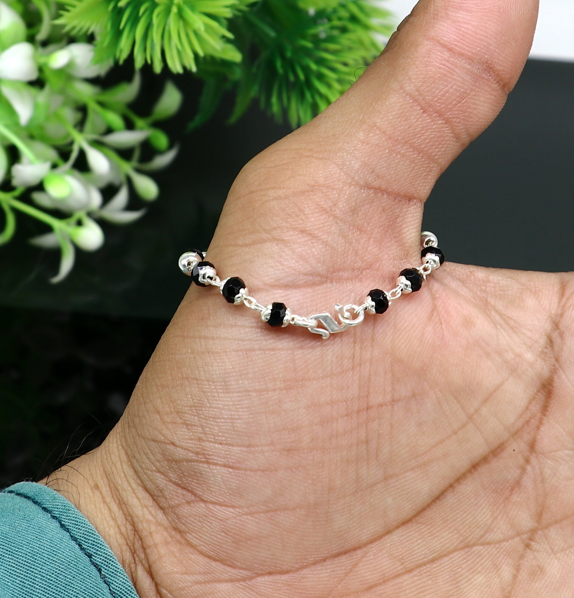 925 sterling silver customized black beads Nazariya bracelet, protect from  evil eyes, new born baby bracelet stylish jewelry from india bbr9