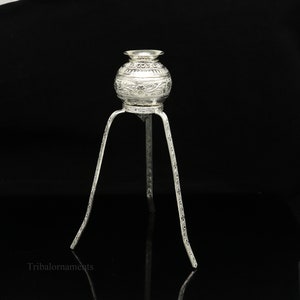 925 sterling silver handmade God shiva lingam water flow pot or puja kalas for Abhishek of lingam, best worshipping article from india su491