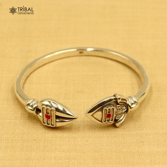 925 Sterling Silver Lord Kartikeya Adjustable Bangle Bracelet Kada