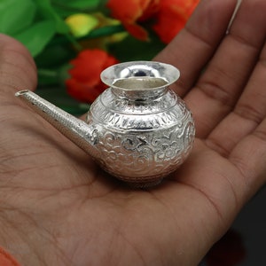 925 Solid sterling silver handmade karwa chauth Kalash or pot, unique silver puja article, water or milk shiva Abhishekam kalash pot su592