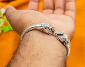 雑貨➀ 925 Sterling Silver Handmade Elephant Design Bangle Bracelet