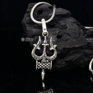 925 sterling zilveren handgemaakte idool God Lord Shiva drietand hanger, geweldige goddelijke heer Mahadeva Trishul hanger Unisex cadeau sieraden NSP763