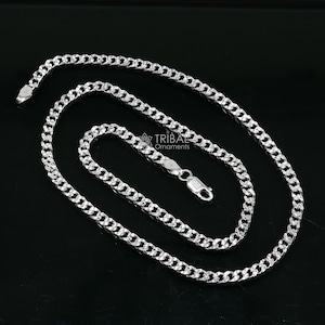 Collana con catena a grano in argento sterling 925 massiccio da 3 mm e 20 pollici, realizzata a mano, dal design moderno e alla moda, che le conferisce un aspetto distintivo ed elegante ch250