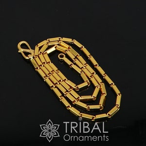 Hallmarked 3mm 22 karat yellow gold gorgeous solid baht chain, gold bar chain, heavy weight chain stylish men&#39;s chain jewelry from gbr41