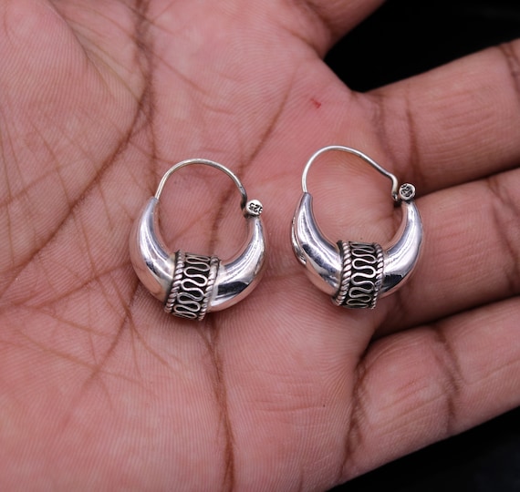 Sterling Silver Tribal Rajastani Hoop Earrings Sterling Silver Tribal Rajastani Hoop Earrings