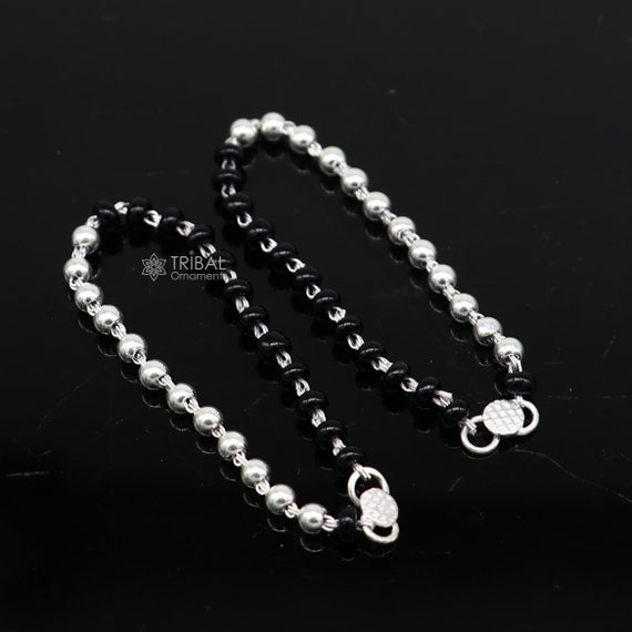 925 Sterling Silver Customized Black Beads Krishna Necklace