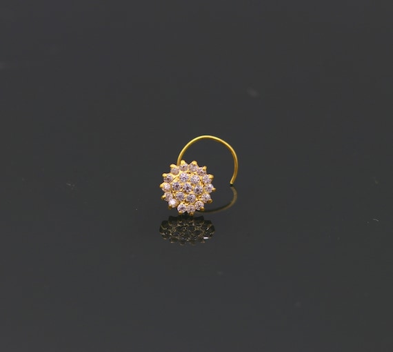 Vintage antique design handmade 18kt yellow gold fabulous cubic zircon stone tribal daily use nose pin nose stud  gorgeous jewelry gnp18
