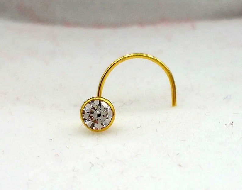 5 MM 18k Gold Nose Pin india white stone simple design Best price Nose Ring Piercing Stud