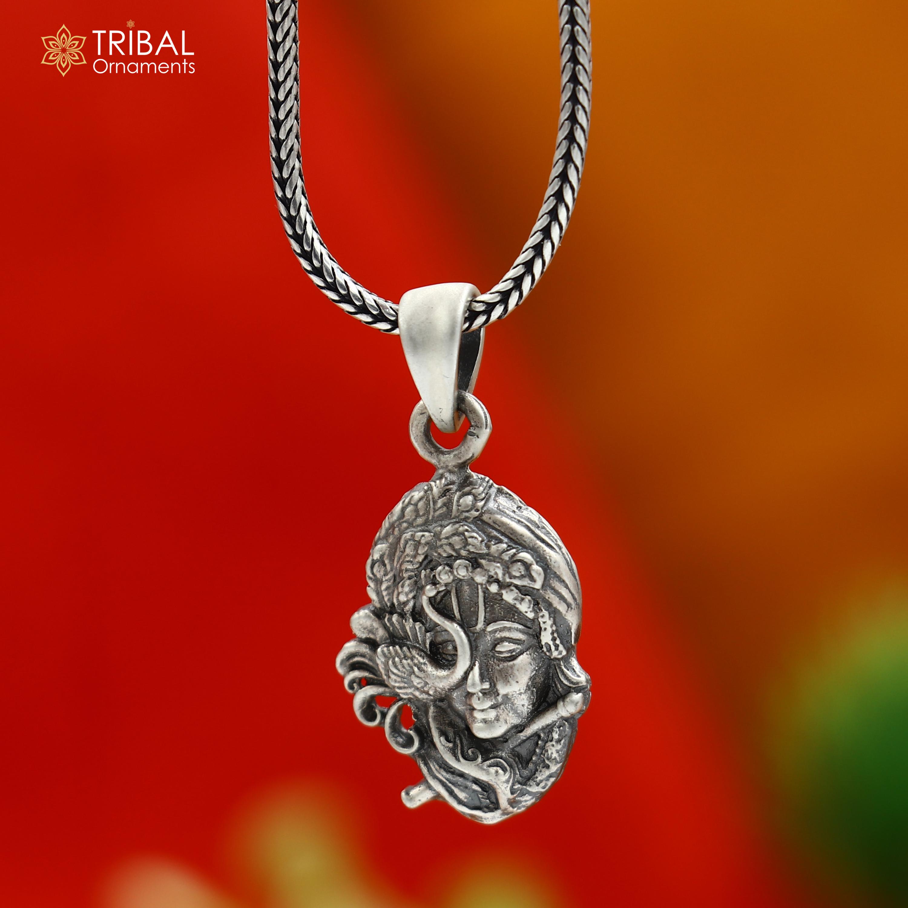 925 Sterling Silver Lord Krishna Pendant With Chain Tribal