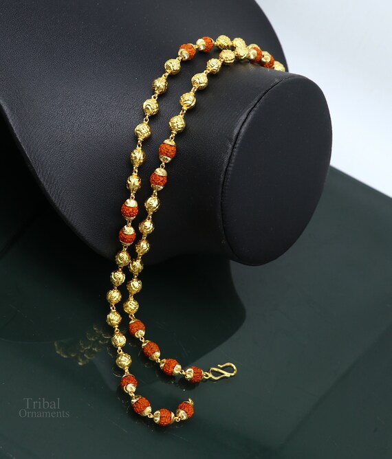 22k Yellow Gold Handmade Gold Beads With Rudraksha Beads Chain Amazing Wedding Unisex Chain Necklace Jewelry Best Men s Chain Ch533 Etsy UK