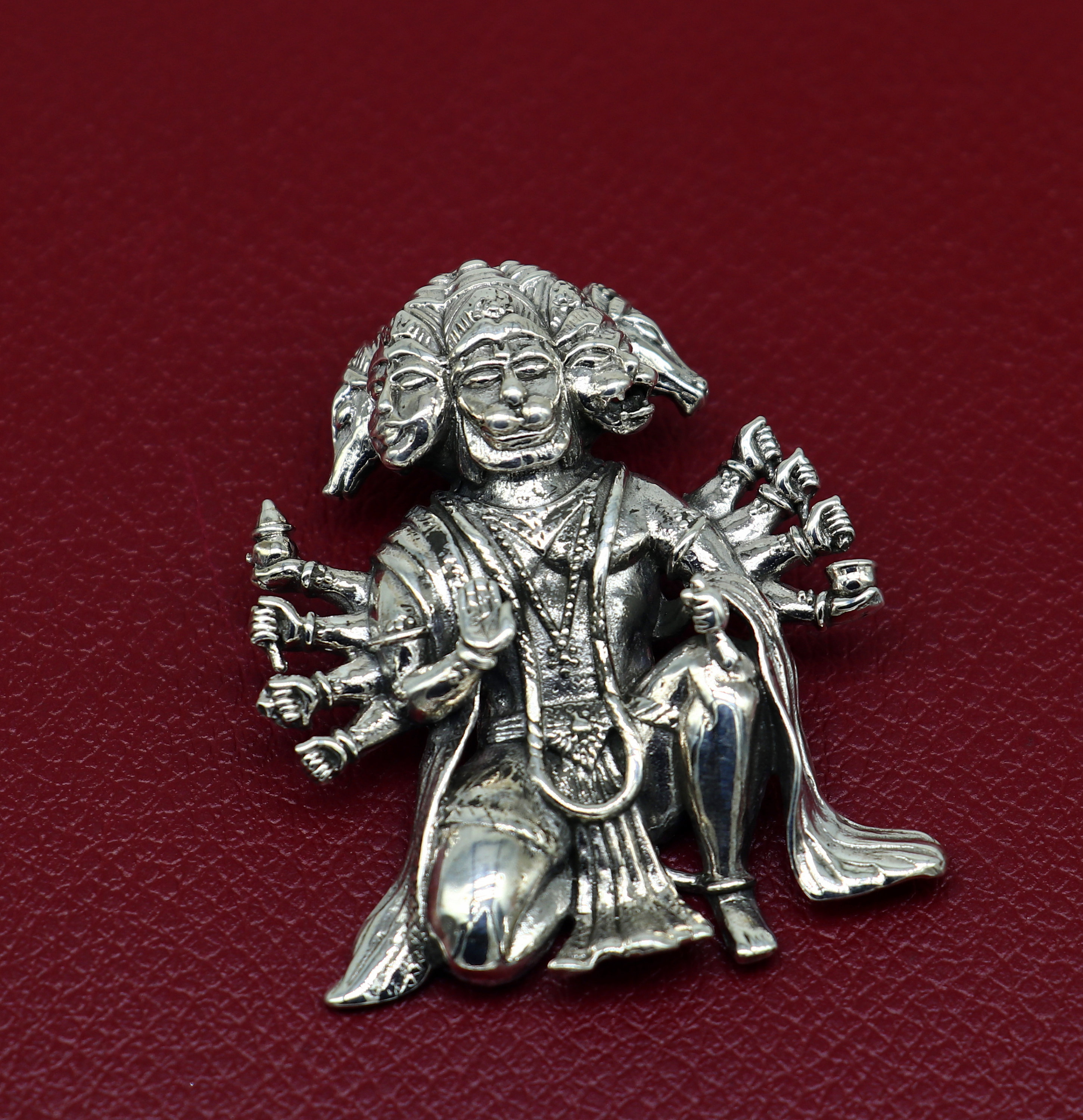 Pure 925 Sterling Silver Handmade Lord Panchmukhi Hanuman Pendant