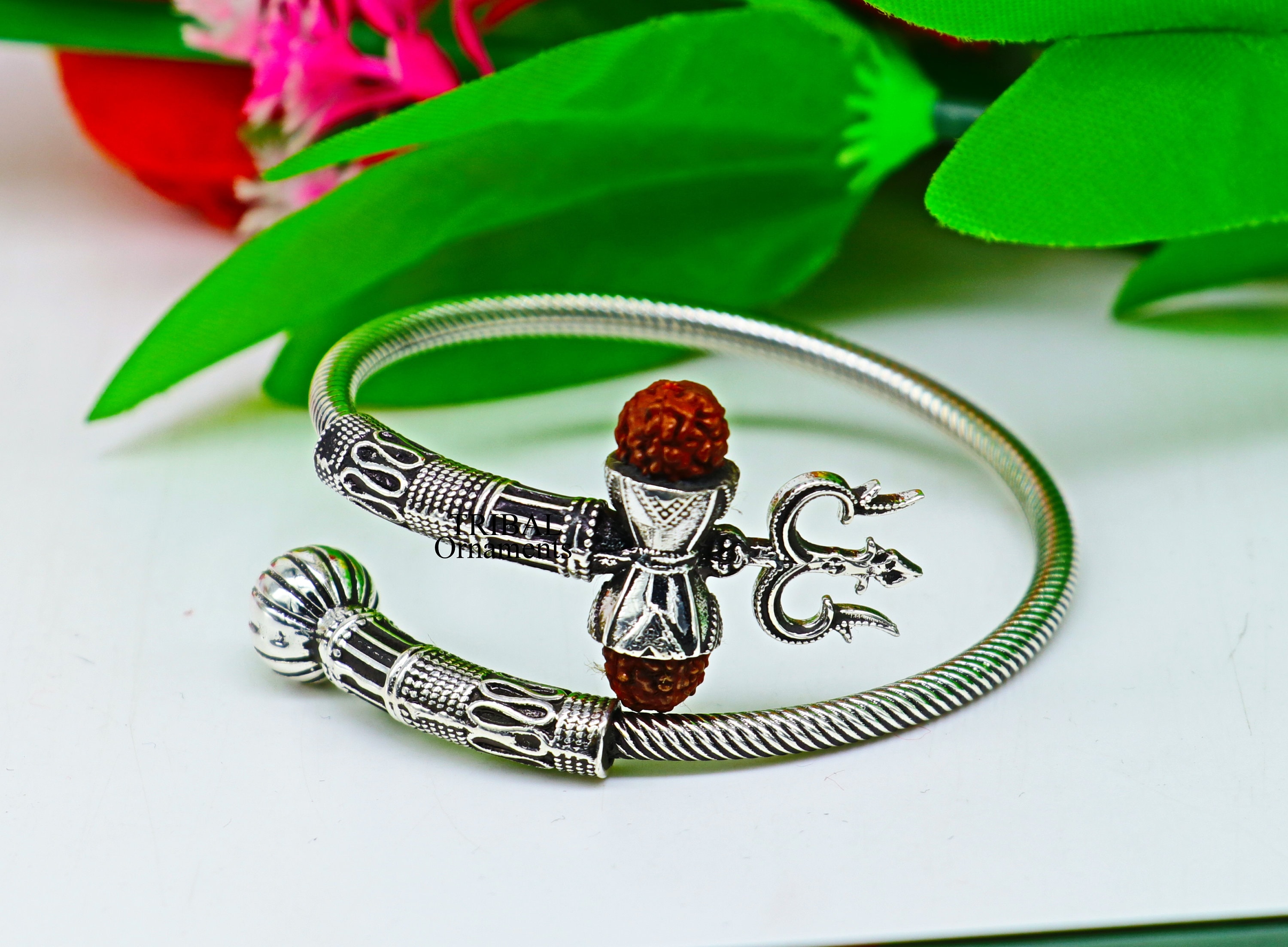 Handmade Sterling silver Lord Shiva Trident Kada Mahakal bracelet, Rudraksh  bracelet, Babhubali kada girl's gifting jewelry nsk706 | TRIBAL ORNAMENTS