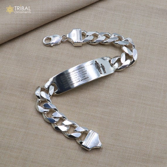 925 Sterling Silver Heavy Chain Personalized Bracelet, Men's
