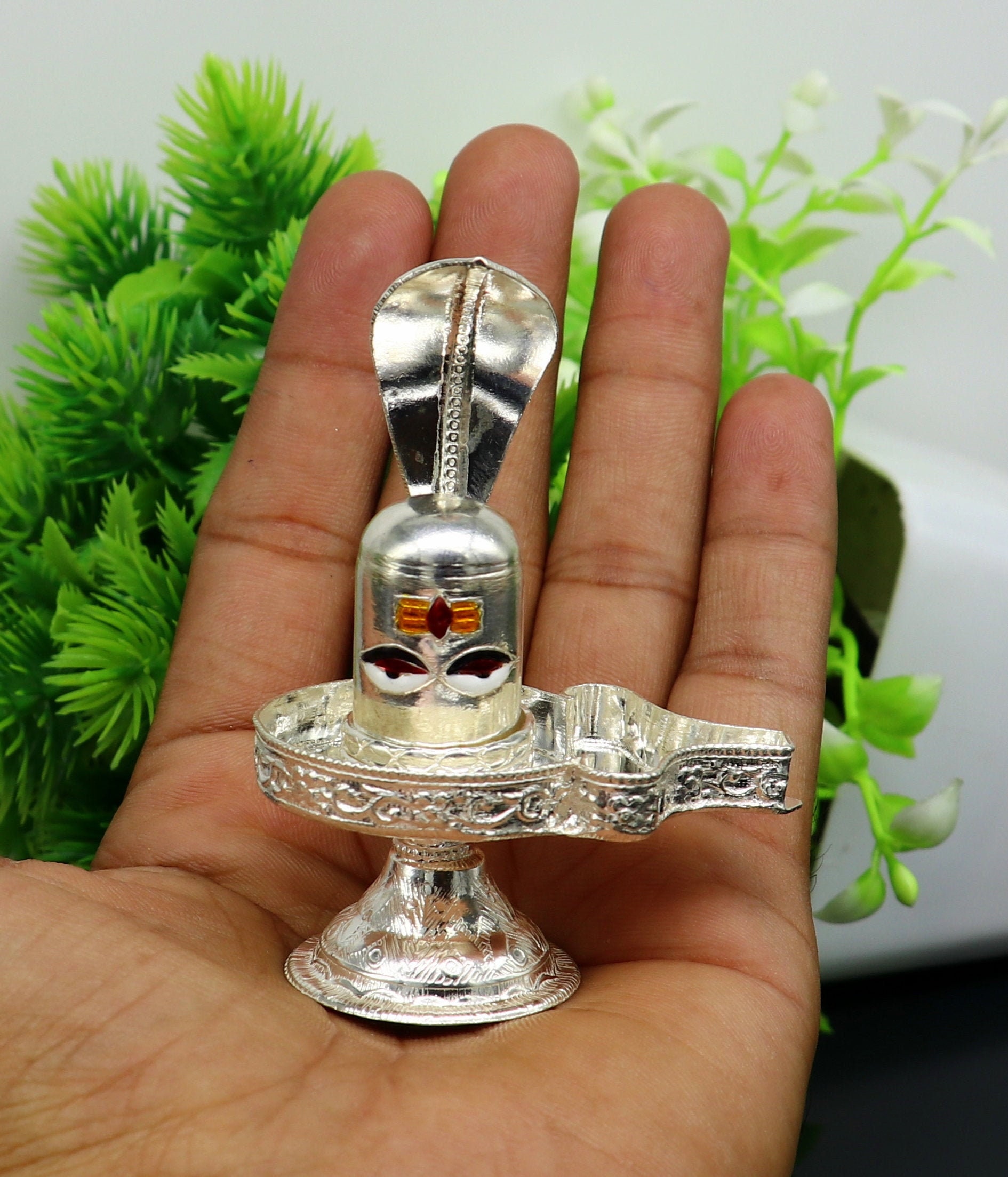 925 Sterling Silver Handmade Small Lord Shiva-linga Stand, Silver