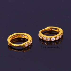 18kt yellow gold with fabulous cubic zircon stone handmade earrings hoops bali nose ring fabulous women's daily use jewelry