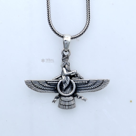 925 Sterling Silver Handmade Faravahar Ahura Mazda Handmade