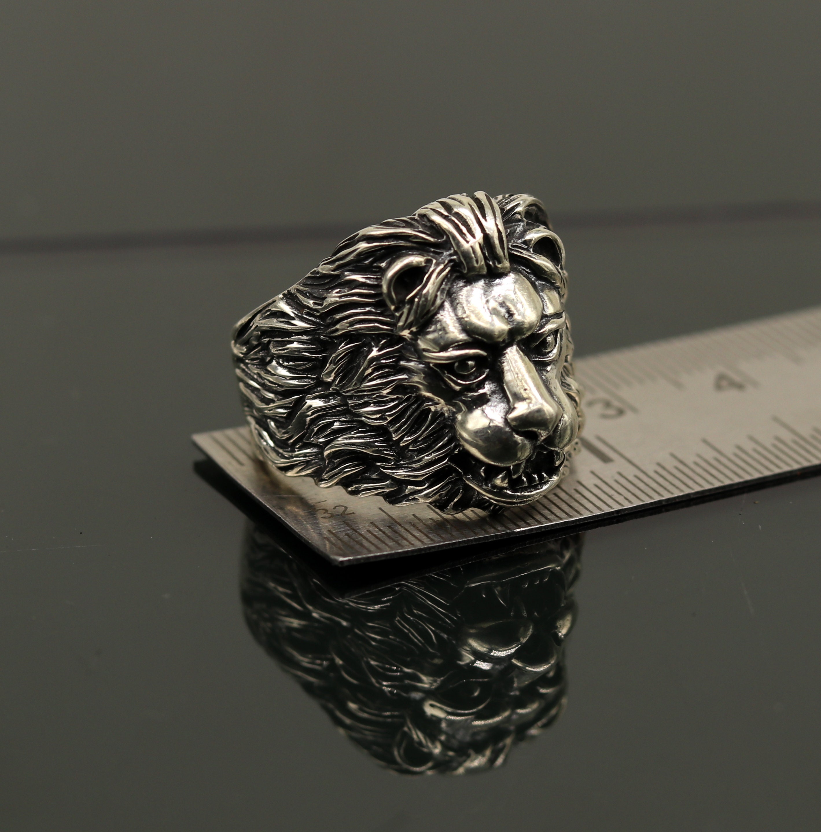 925 sterling silver handmade lion ring vintage antique design Etsy