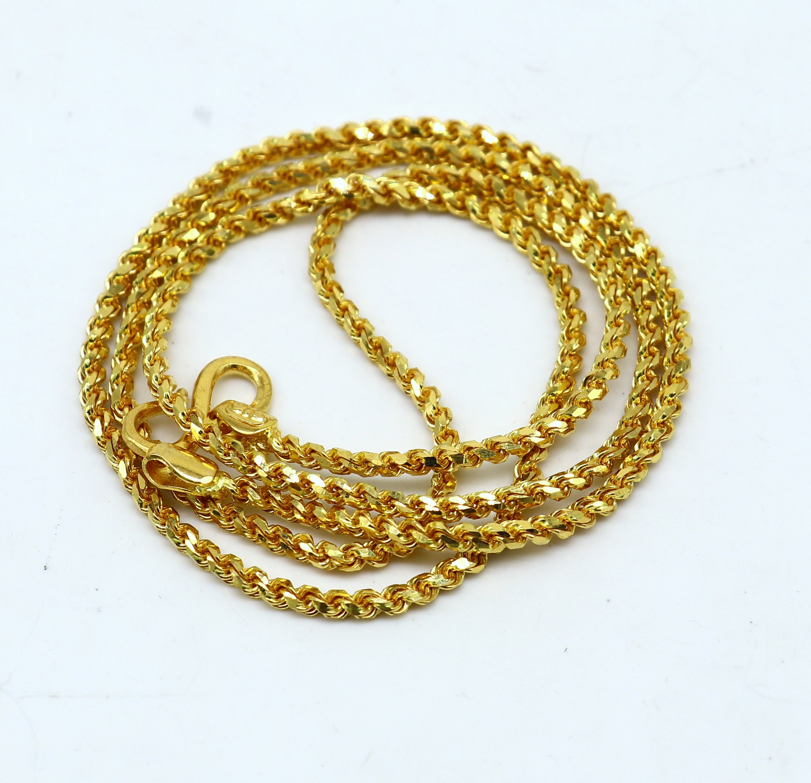 Solid 22k Yellow Gold Handmade Fabulous Rope Chain Necklace - Etsy