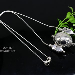 Unique handmade solid sterling silver chain and Shiva lingam box, box pendant necklace set, container pendant tribal jewelry India set491