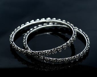 925 Sterling Silver Handmade Customized Flower Design Bangle Kada