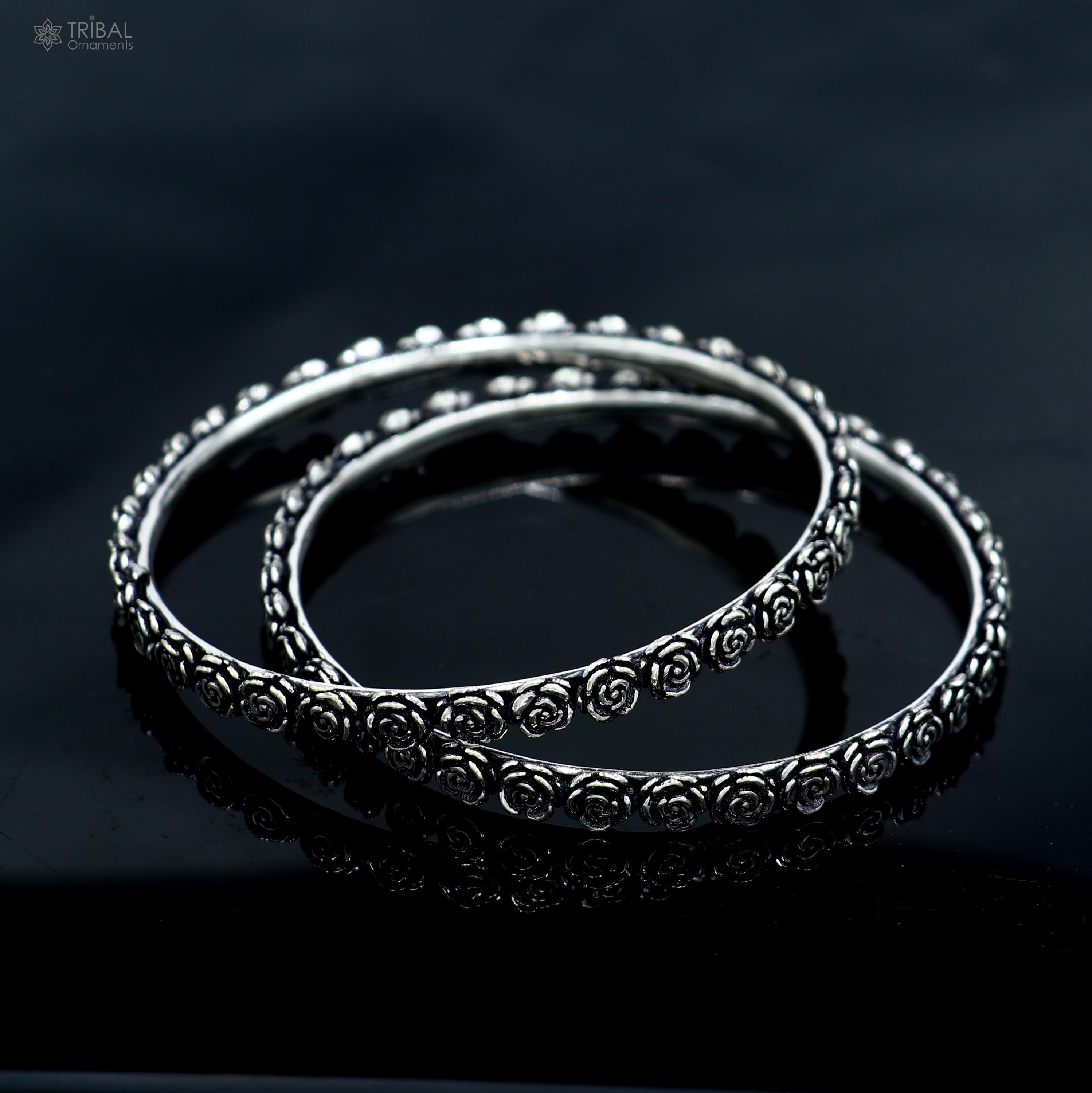 925 Sterling Silver Handmade Customized Flower Design Bangle Kada