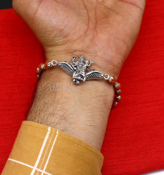 Lord Vishnu With Garuda 925 Sterling Silver Rakhi Bracelet