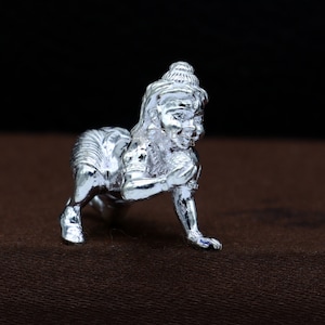 925 Solid silver handmade customized idol crawling Krishna, Bal Gopal, baby Krishna small statue sculpture home temple puja article art627
