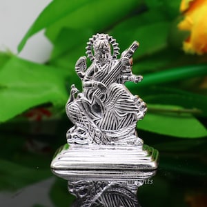 Solid Sterling silver handmade customized Hindu idol Saraswati  sharda maa statue, puja article figurine, home décor ,silver Articles art559